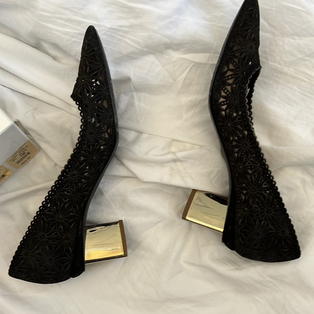 Nicholas Kirkwood laser cut gold block heels 41
